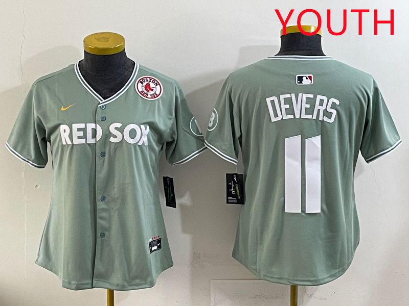 Youth 2025 Boston Red Sox #11 Devers Light Green Joint Name Nike MLB Jersey style 2